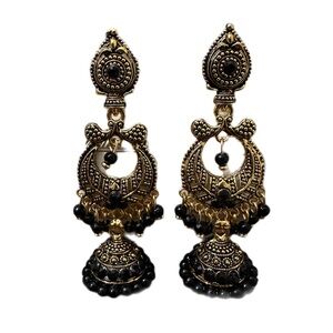 Vintage-Inspired Gold and Black Dangle 2.5" Long Earrings for Women